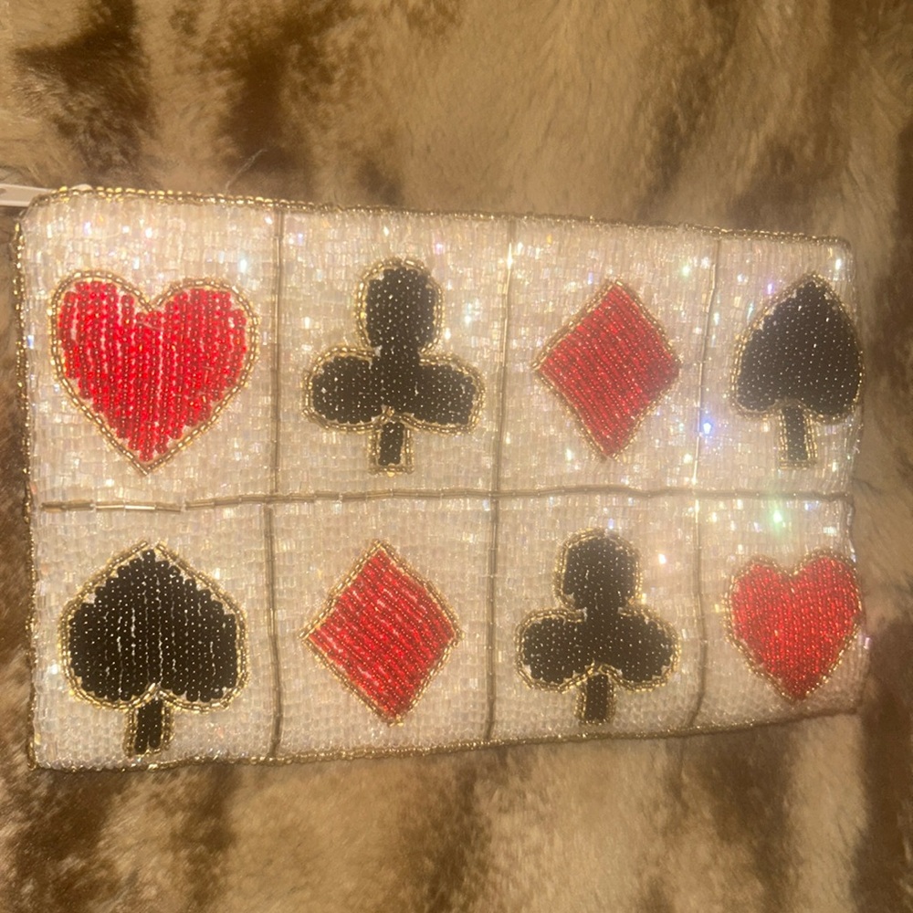 VINTAGE Playing cards FOUR SUITS Zip cosmetic case.. alll BEADED!!!!! AMAZZing!